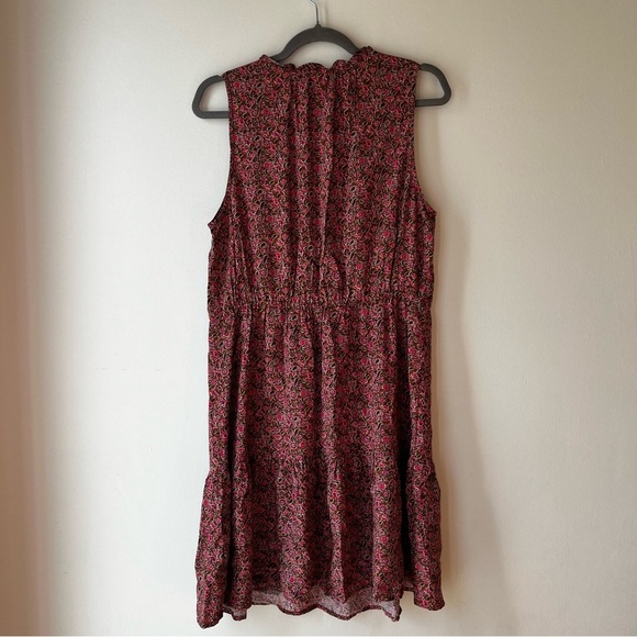 GAP Sleeveless Floral Midi Dress Medium Brown Boho Cottagecore Ruffle Tie Waist - Picture 13 of 15